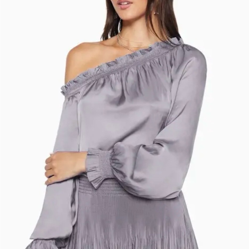 Ramy Brook One-Shoulder Lavender Satin Blouse